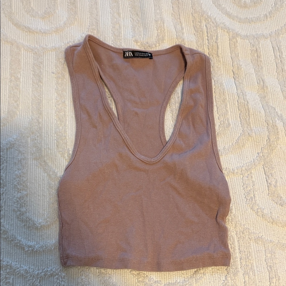 Zara Mauve Ribbed Crop Top